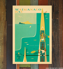 Nick Kuchar 12X18 RETRO TRAVEL PRINT: WAIMANALO BAY
