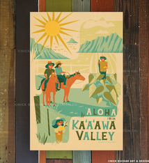 Nick Kuchar 12X18 RETRO TRAVEL PRINT: KAAAWA VALLEY OAHU