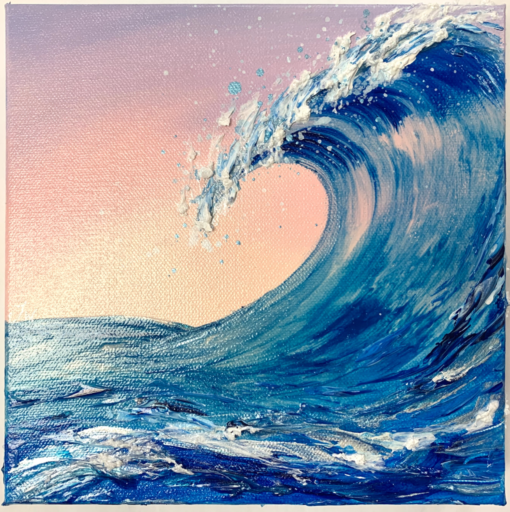 Jenna Wellein SUNRISE WAVE, 8 X 8 ORIGINAL ACRYLIC & GEL PAINTING WITH MICROPLASTICS - Magnolia Hawaii