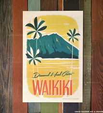 Nick Kuchar 12X18 RETRO HAWAII TRAVEL PRINT: DIAMOND HEAD