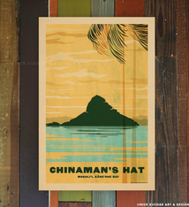 Nick Kuchar 12X18 RETRO HAWAII TRAVEL PRINT: CHINAMANS HAT