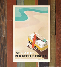 Nick Kuchar 12X18 RETRO HAWAII TRAVEL PRINT: SEE OAHU'S NORTH SHORE