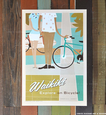 Nick Kuchar 12X18 RETRO HAWAII TRAVEL PRINT: WAIKIKI BIKES