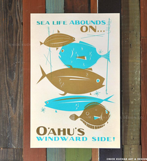 Nick Kuchar 12x18 RETRO TRAVEL PRINT: SEA LIFE ABOUNDS