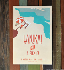 Nick Kuchar 12X18 RETRO HAWAII TRAVEL PRINT: LANIKAI