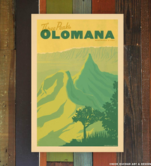 Nick Kuchar 12X18 RETRO HAWAII TRAVEL PRINT: OLOMANA