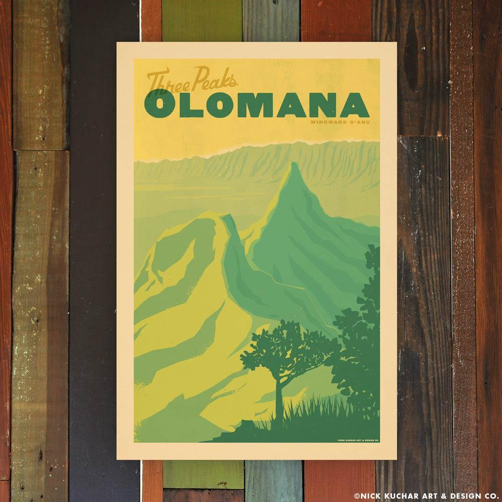 Nick Kuchar 12X18 RETRO HAWAII TRAVEL PRINT: OLOMANA