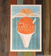 Nick Kuchar 12X18 RETRO HAWAII TRAVEL PRINT: HALEIWA SHAVE ICE