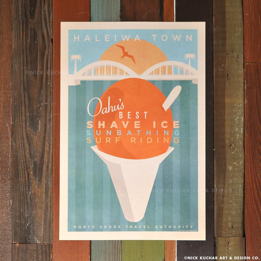 Nick Kuchar 12X18 RETRO HAWAII TRAVEL PRINT: HALEIWA SHAVE ICE