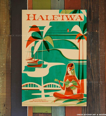 Nick Kuchar 12X18 RETRO HAWAII TRAVEL PRINT: HALEIWA WAHINE