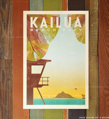 Nick Kuchar 12X18 RETRO HAWAII TRAVEL PRINT: KAILUA BEACH PARK