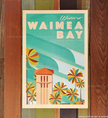 Nick Kuchar 12X18 RETRO HAWAII TRAVEL PRINT: WAIMEA BAY