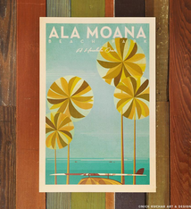 Nick Kuchar 12X18 RETRO HAWAII TRAVEL PRINT: ALA MOANA