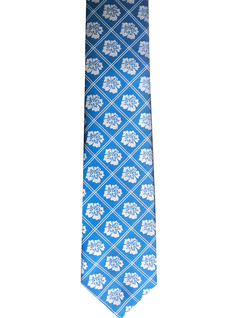 Pineapple Palaka Hibiscus/Blue Modern Necktie