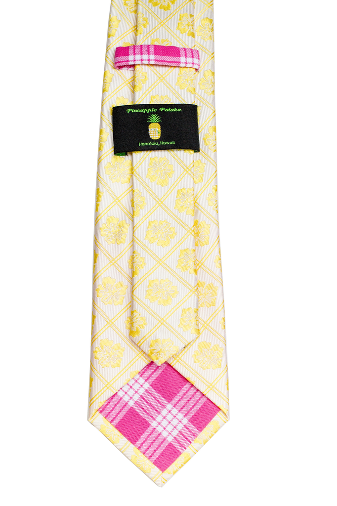 Pineapple Palaka Hibiscus/Yellow: Modern Silk Necktie