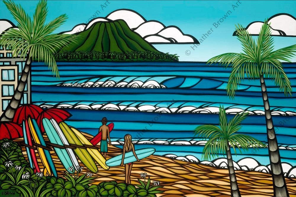 Heather Brown Waikiki Holiday, 8x10 OE, Matted Sugarcane Fine Art Print (S)