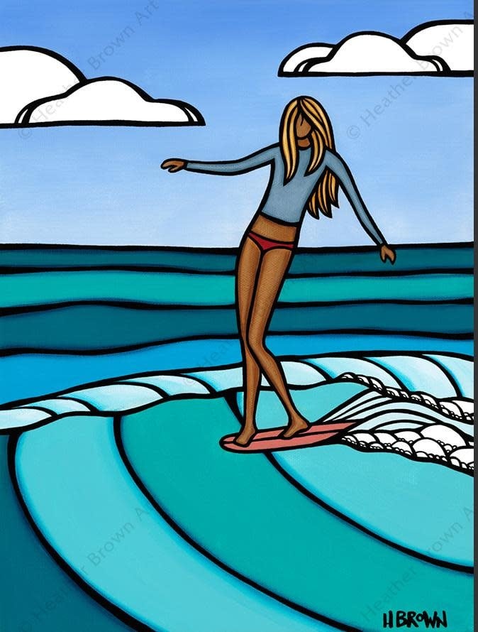 Heather Brown Summer Surf Girl, 11x14 OE, Matted Sugarcane Fine Art Print (M)