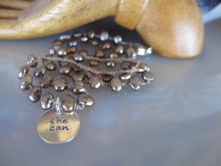 MiNei Designs #2432  Coffee Freshwater Pearls with Sterling "She Can" Pendant