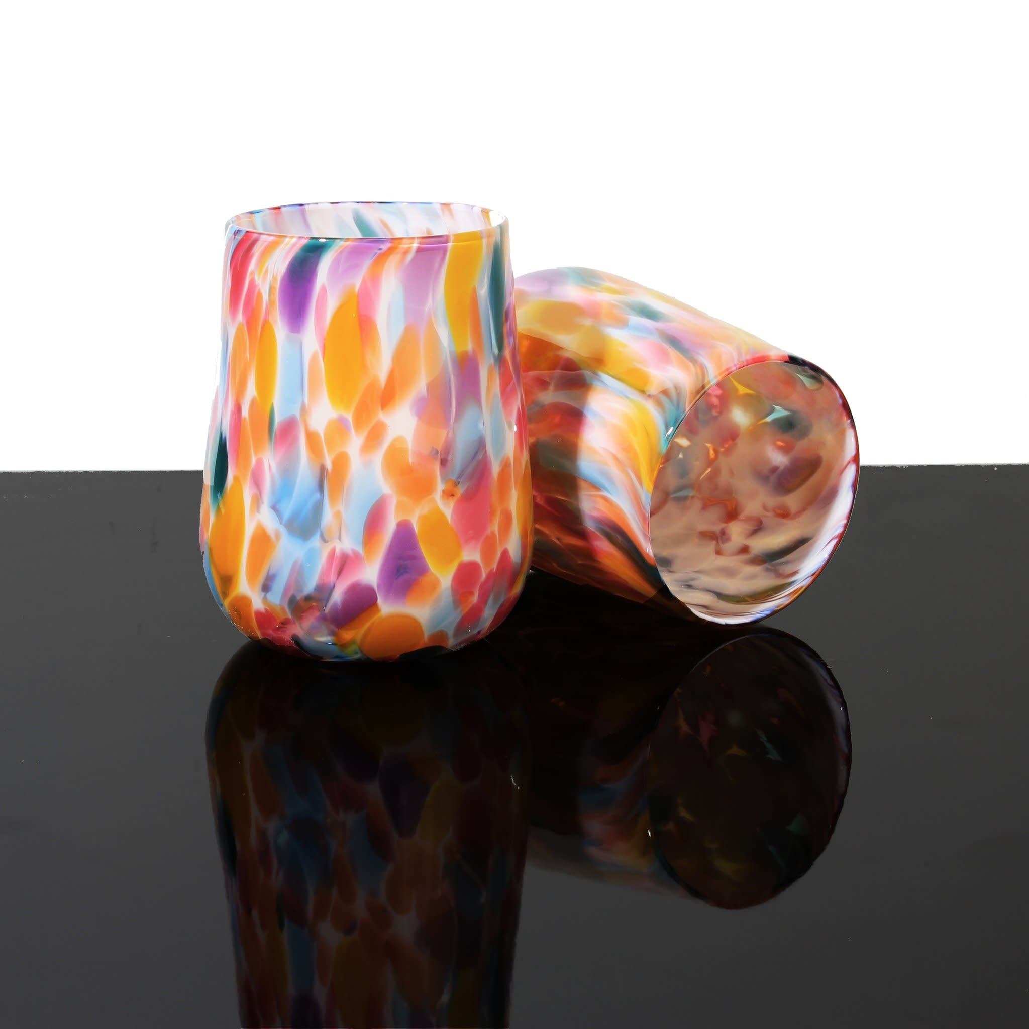 Brad Smith Studios HANDBLOWN GLASS WINE GLASS: RAINBOW MIX