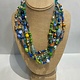 Beverly Creamer BAC14 -  FIVE-STRAND PIECE green and blue tone piece with collection of beads including new African trade beads, ancient Roman glass, handmade glass beads from Hawaii and Mainland artisans, silver from Nepal, turquoise chips, handmade paper beads from Col