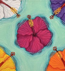 Stephanie Boinay FLOATING HIBISCUS, 6X6 ACRYLIC ON CANVAS