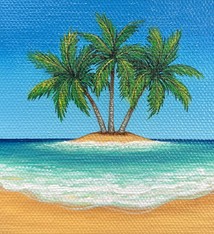 Stephanie Boinay THREE PALMS, MINI ACRYLIC 4X4 ACRYLIC ON CANVAS