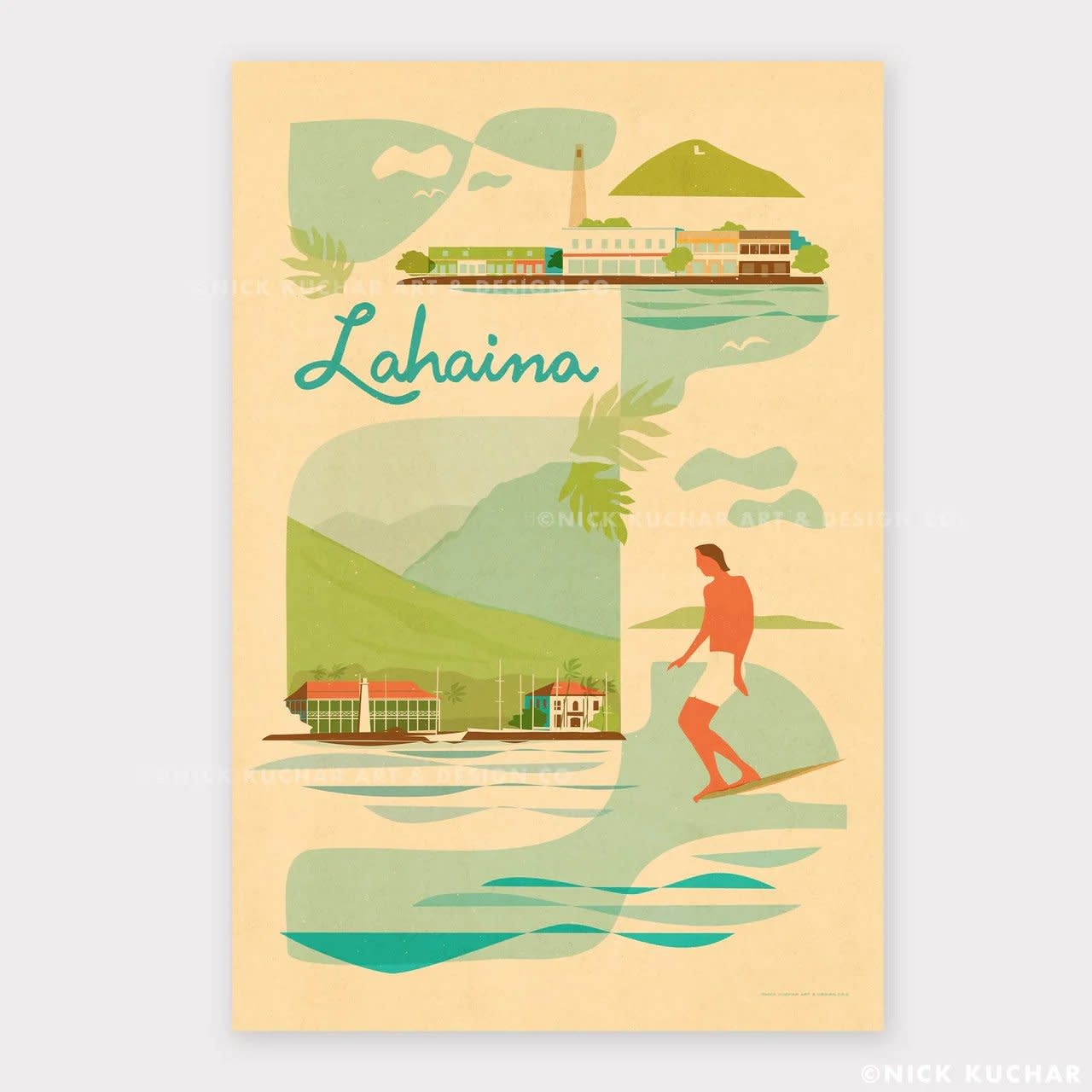 Nick Kuchar 12X18 RETRO HAWAII TRAVEL PRINT: LAHAINA MAUI