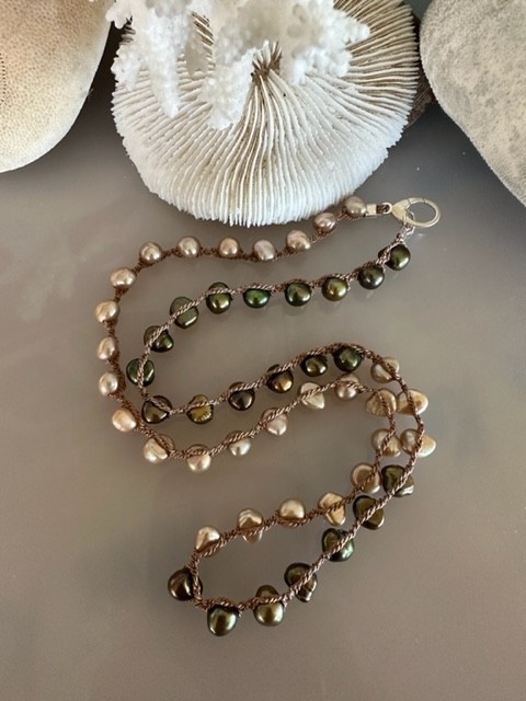 MiNei Designs #2566  Necklace: 22" Blush and Green Freshwater Pearls