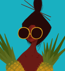 Punky Aloha Pineapple Girl,  8x10 Matted Art Print