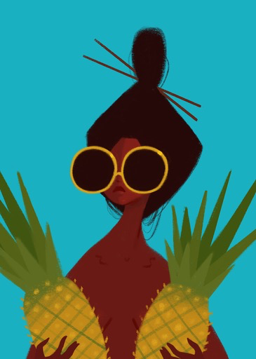 Punky Aloha Pineapple Girl, 11x14 Matted Art Print