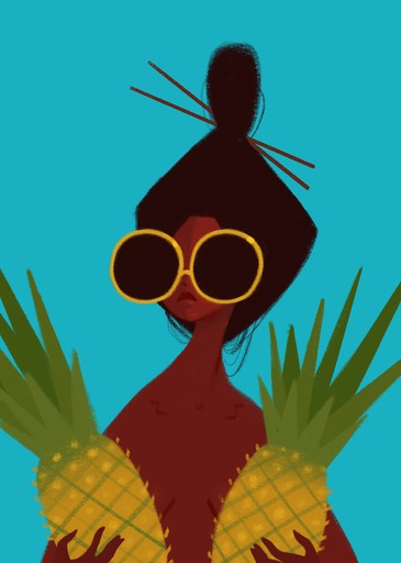 Punky Aloha Pineapple Girl (Howz Dem Pineapples) 11x14 Matted Art Print