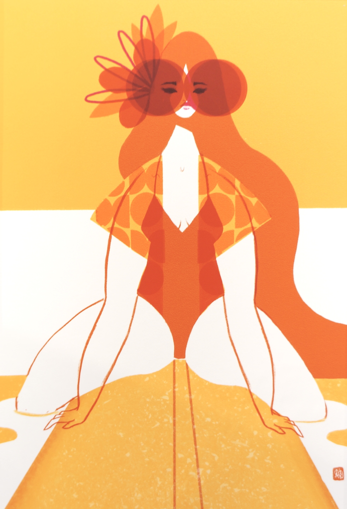 Punky Aloha Surf Goddess,11x14 Matted Art Print