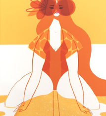 Punky Aloha Surf Goddess, 16x20 Matted Art Print