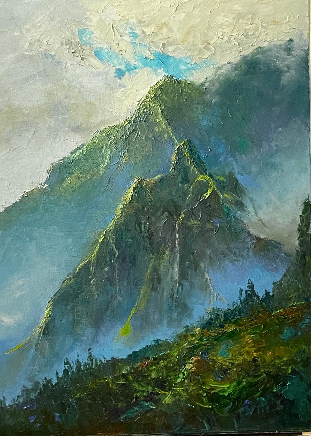 Ed Furuike Mana O Ke Ko'olau, 18X24  Framed Original Palette Knife Oil Painting