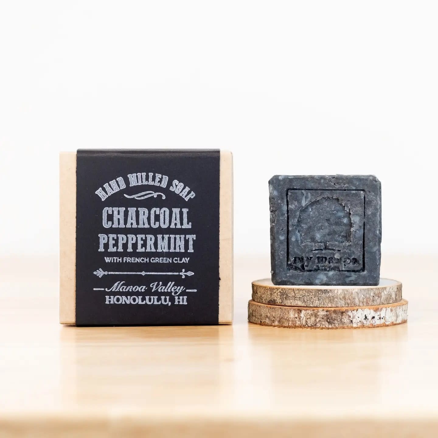 My Manoa Hand-Milled Charcoal + Peppermint Clay Soap Stone