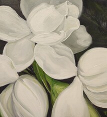 Teresa Field GARDENIAS AT NIGHT I,  8X8 ORIGINAL OIL ON CRADLED WOOD PANEL