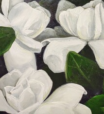 Teresa Field GARDENIAS AT NIGHT II,  8X8 ORIGINAL OIL ON CRADLED WOOD PANEL