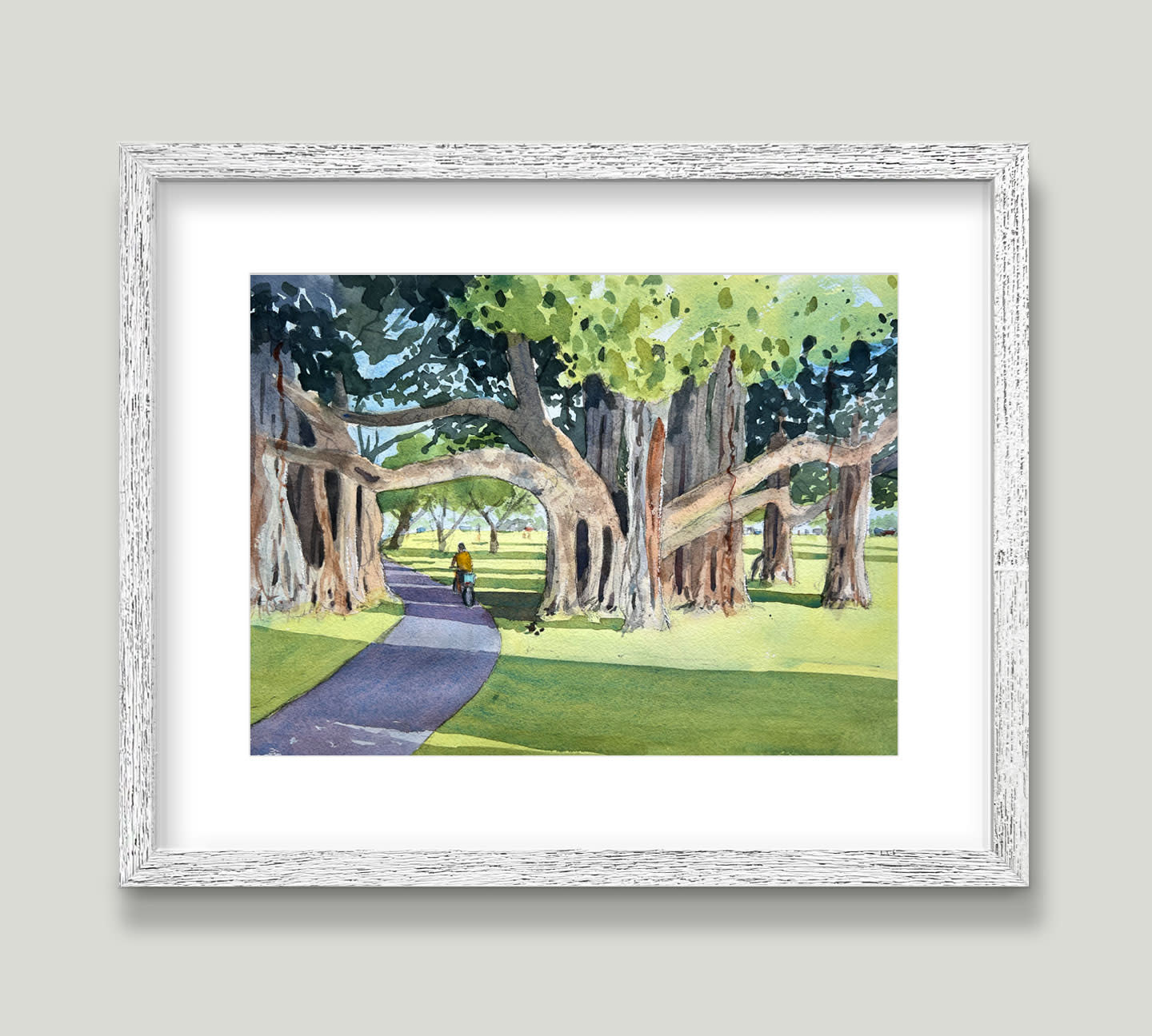 Matt Coffman KAPIOLANI PARK RIDE, ORIGINAL WATERCOLOR PAINTING, 11X14 (17.5X21.5 FRAMED)