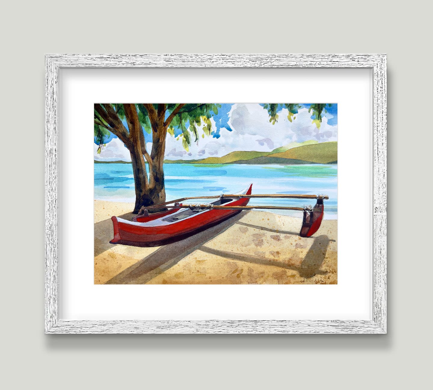Matt Coffman KANEOHE BAY RED, ORIGINAL WATERCOLOR PAINTING, 11X14 (17.5X21.5 FRAMED)
