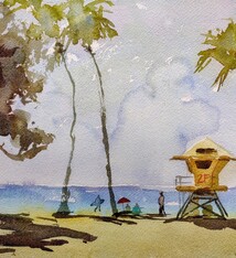 Janet Meinke-Lau PUBLICS- 14X10  FRAMED ORIGINAL WATERCOLOR PAINTING ON PAPER (21X17 WITH FRAME)