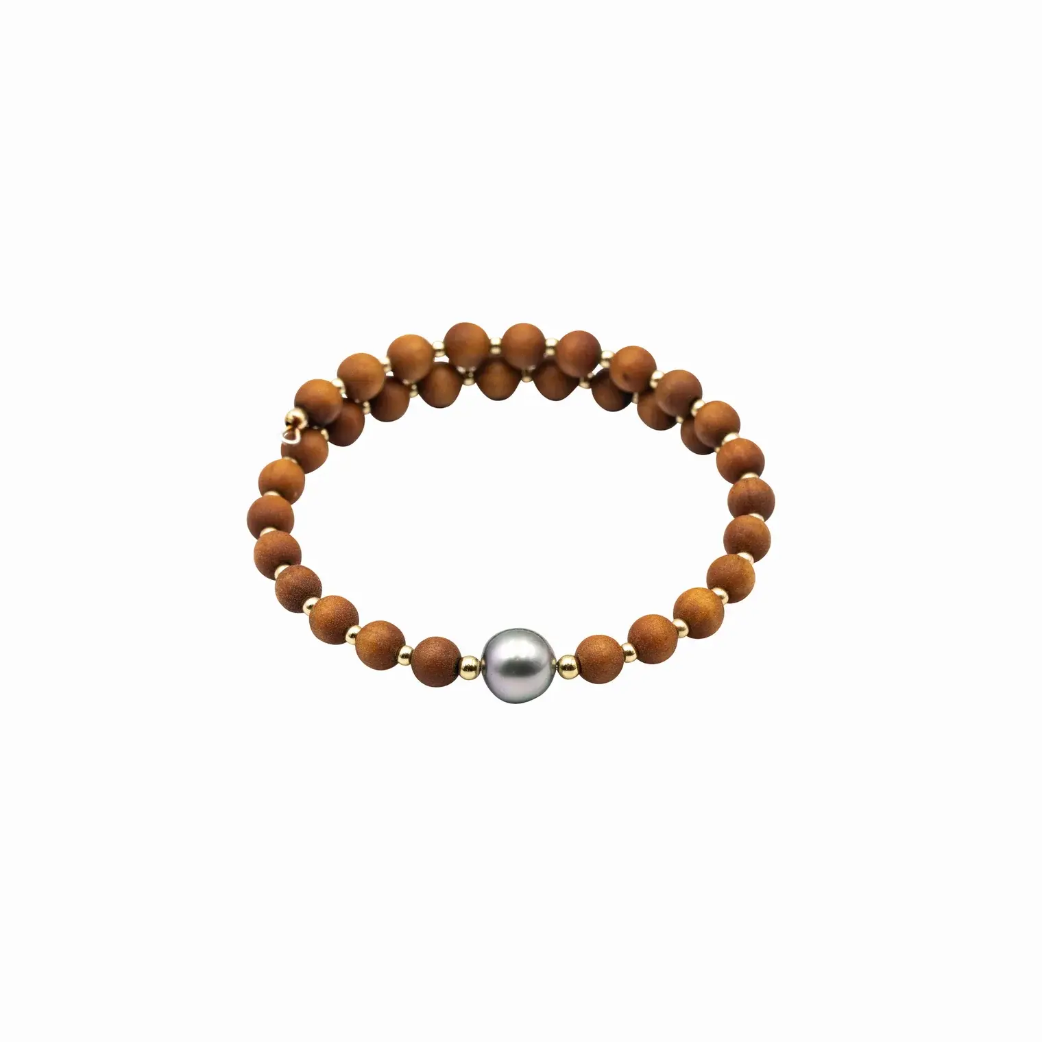 Keshi Co SANDALWOOD BRACELET-1 TAHITIAN PEARL