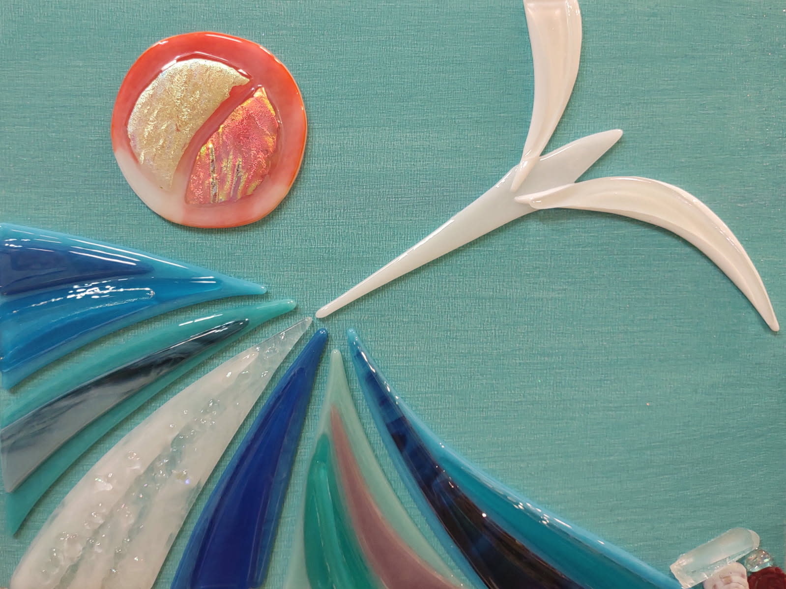 Shelly Batha Seabird Soar, 9x12 Fused Glass on Wood Panel