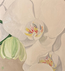 Teresa Field WHITE ORCHIDS IV, 8X8 ORIGINAL OIL ON WOOD PANEL