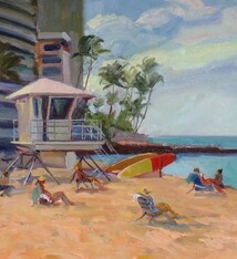 Lynne Boyer Kaimana December Morning – 14x18 Original Oil Painting by Lynne Boyer, Deluxe Wood Frame | Magnolia Hawaii