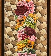 Ellen Michino HAKU WITH RED ROSES, ORIGINAL OIL PAINTING 8x20 FRAMED