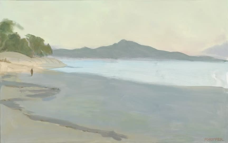 Pegge Hopper KAILUA TOWARDS MOKAPU, FRAMED AND MATTED PRINT ON PAPER WITH LIGHT COLORED WOOD FRAME (25X36.5)