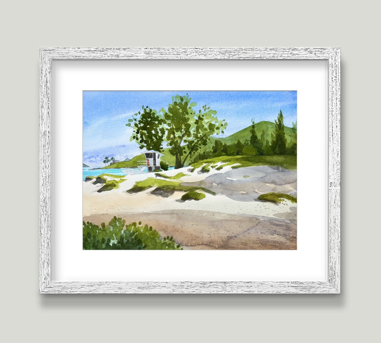 Matt Coffman KAILUA DUNES, ORIGINAL WATERCOLOR PAINTING, 11X14 (17.5X21.5 FRAMED)