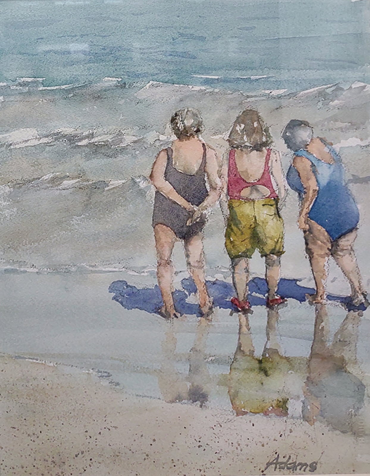 Dwayne Adams TUTU KNOWS WAVES, APPROX 14x11 ORIGINAL WATERCOLOR (21x17 WITH FRAME)