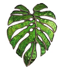 Clyde Oishi MONSTERA STAINED GLASS ORNAMENT, APPROX. 5"X4"