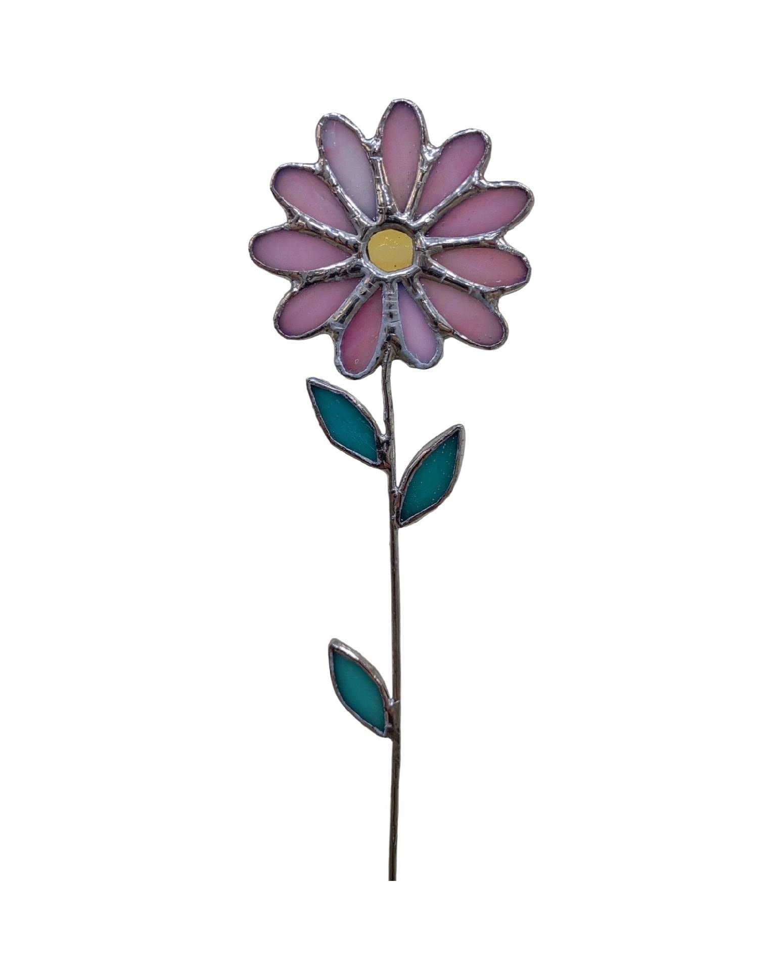 Clyde Oishi Individual Stained Glass Flower Stem: PINK SUNFLOWER